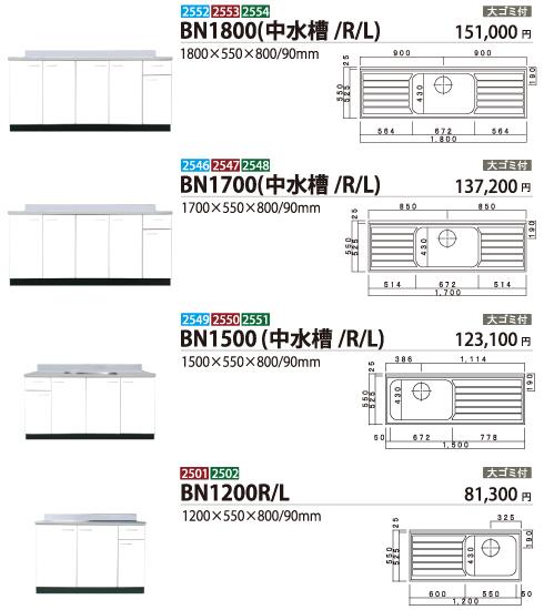 BN1800(中水槽/R/L)/BN1700(中水槽/R/L)/BN1500(中水槽/R/L)/BN1200(中水槽/R/L)