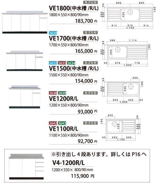 VE1700(中水槽/R/L)/VE1500(中水槽/R/L)/VE1200R/L/VE1100R/L/VE1050R/L